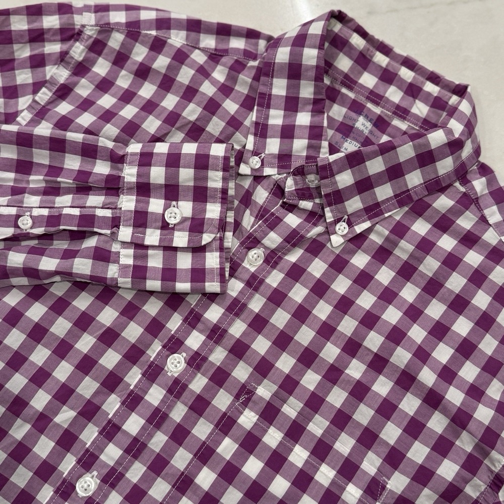 J.Crew Gingham Purple Lightweight Cotton Button Down Mens Size MED Slim Fit